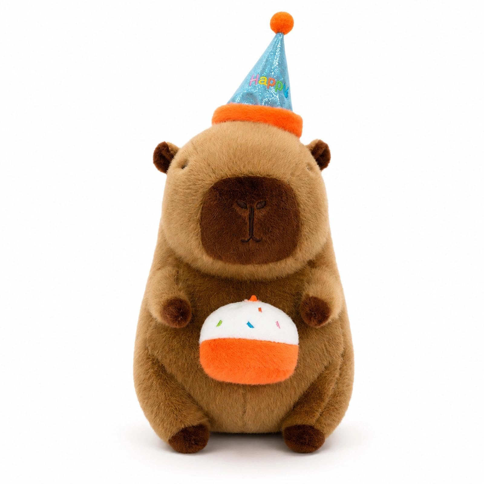 Doziest Capybara Plush Gift with Birthday Hat Cake 25cm, Soft Stuffed Animal Capybara Teddy Toy Cuddly, Adorable Party Decorations Display, Cute Capybaras Birthday Gift for Friend Women Girls Boys