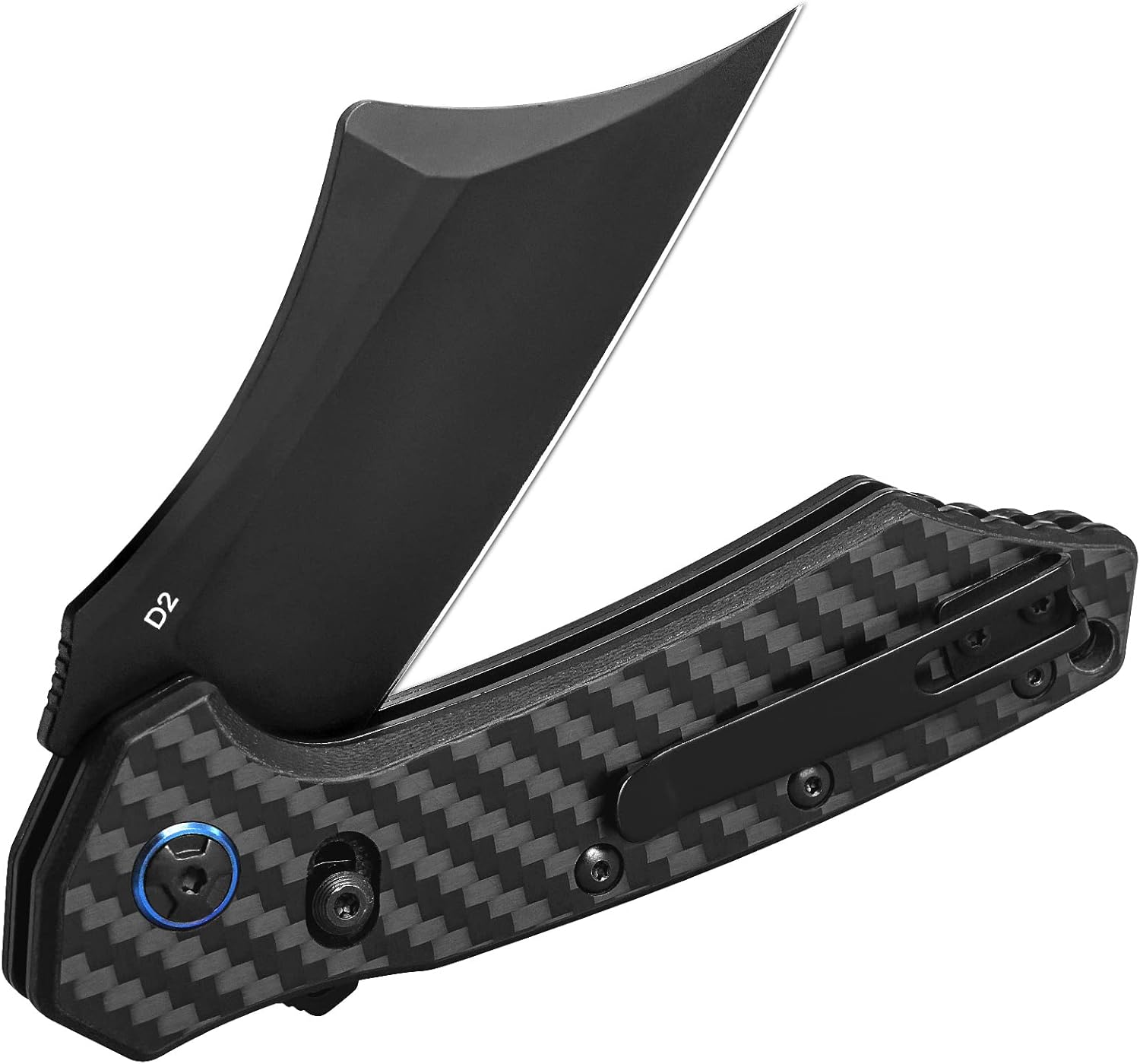 Pocket Knife EDC Folding Knife Assisted Opening Knives with D2 Steel Blade and Carbon Fiber Handle for Outdoor Tactical Survival Camping Hiking Fishing, Black Pocket Knife for Men & Women