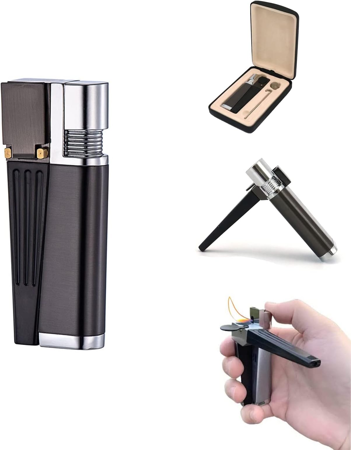 Portable Hitter Lighter - Multifunction 2-in-1 Metal Lighter Pipe Combo, Novelty Foldable Hitter Lighter Pipe Combo, Waterproof Pipe Lighter Soft Flame for Home Outdoors Camping BBQ Kitchen (B)