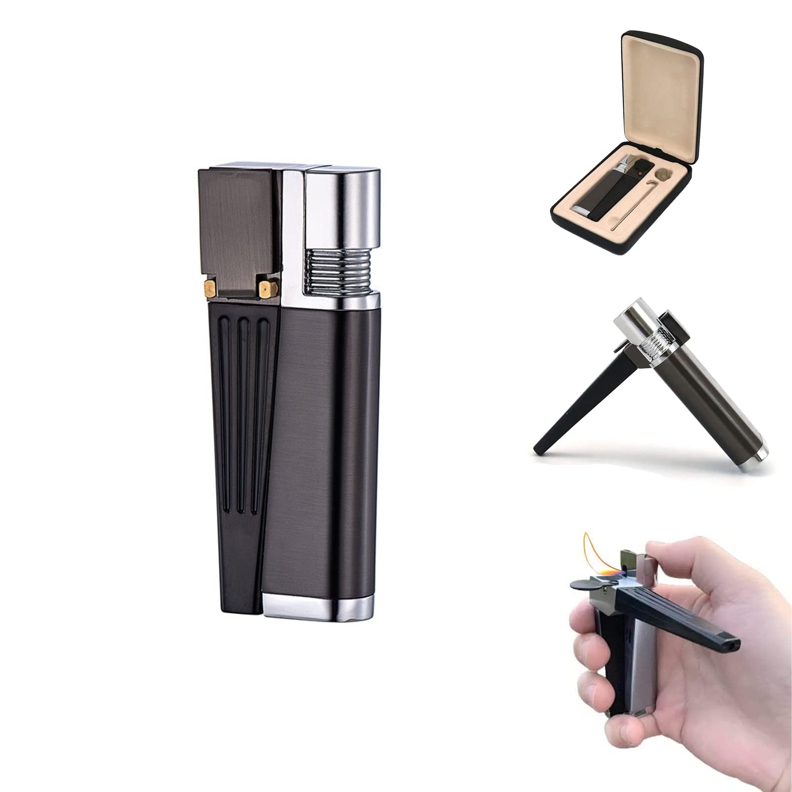 Portable Hitter Lighter - Multifunction 2-in-1 Metal Lighter Pipe Combo, Novelty Foldable Hitter Lighter Pipe Combo, Waterproof Pipe Lighter Soft Flame for Home Outdoors Camping BBQ Kitchen (B)