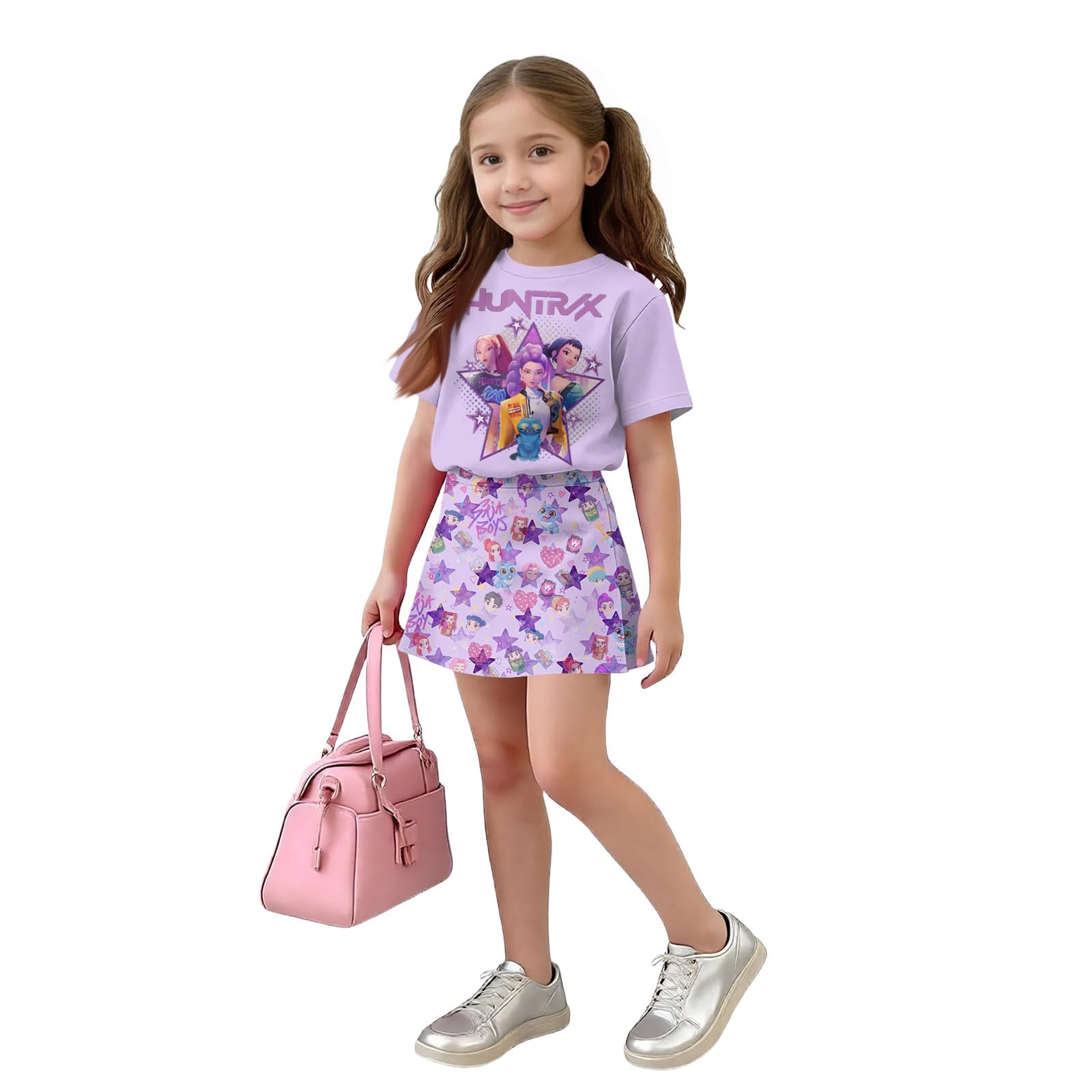 K Pop Short Sleeve T-Shirt and Skirts Outfits Set for Girls Hunters Girl's Anime Graphic Tees De-Mon Summer Sets — view 4