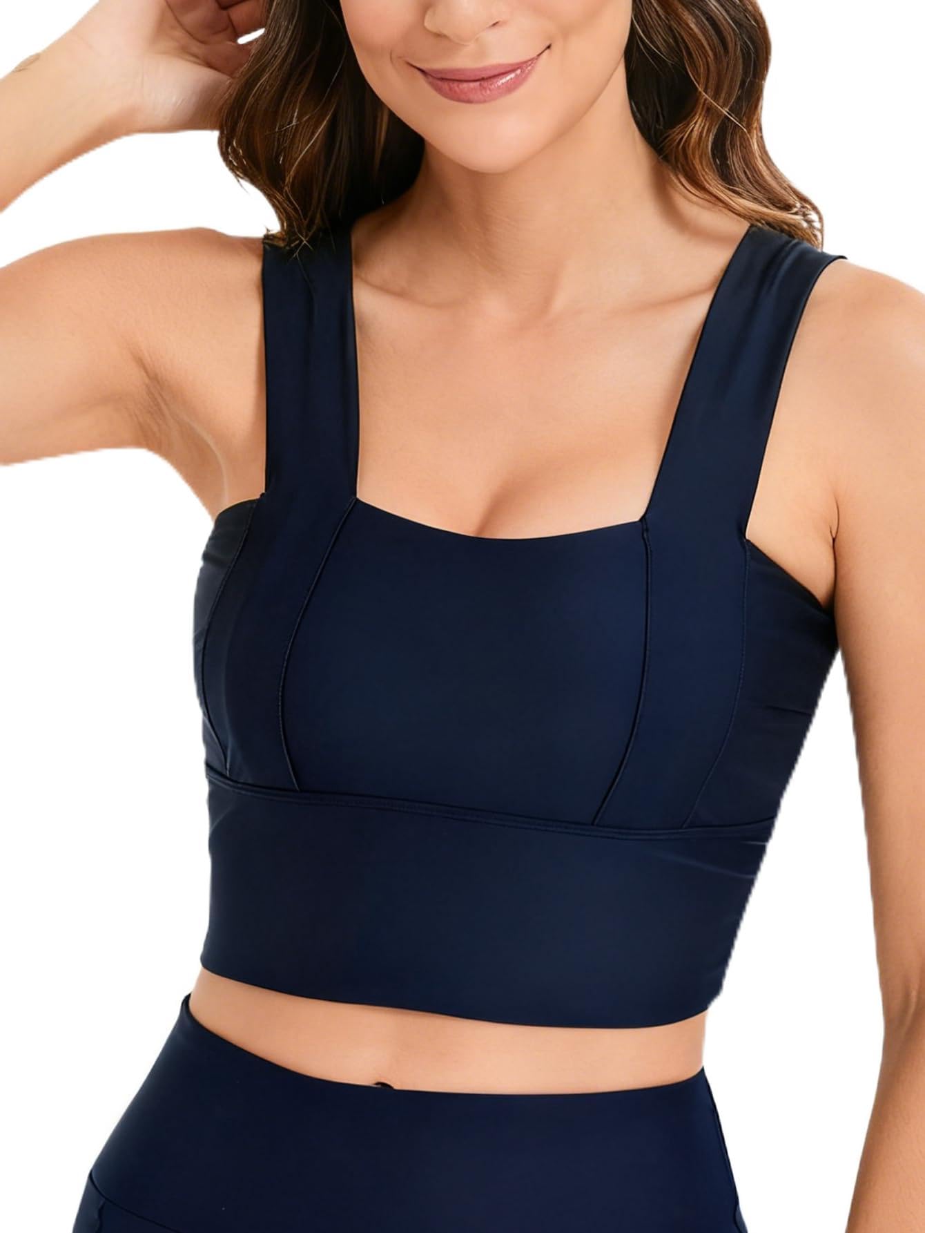 Womens Crop Tank Swim Bra Sports Bra for Under Swim Shirt Swimwear Bikini Tops Bathing Suit Padded Tops Only Swimsuits