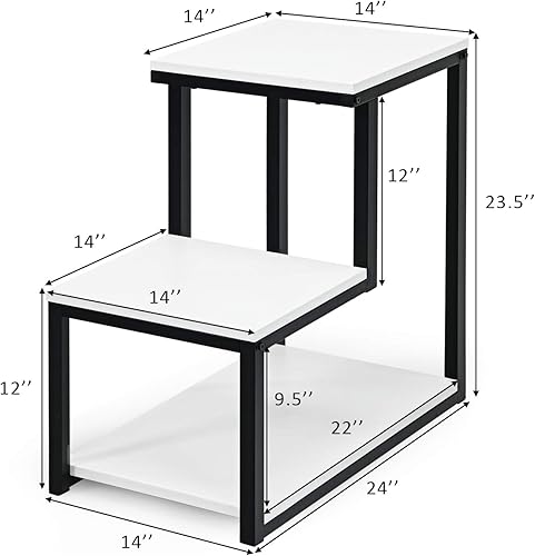 Miniatura 3 de Tangkula Mesa auxiliar de sofá de 3 niveles, mesita de noche con estante de almacenamiento, marco de metal resistente, mesa auxiliar para silla en