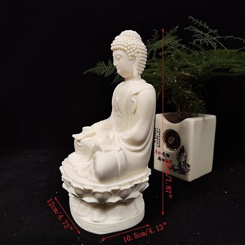 Miniatura 2 de Estatua de Buda Amitabha de 7.87 pulgadas, decoración zen, buda blanco sentado en loto, regalo de Feng Shui, figura de meditación para oficina en