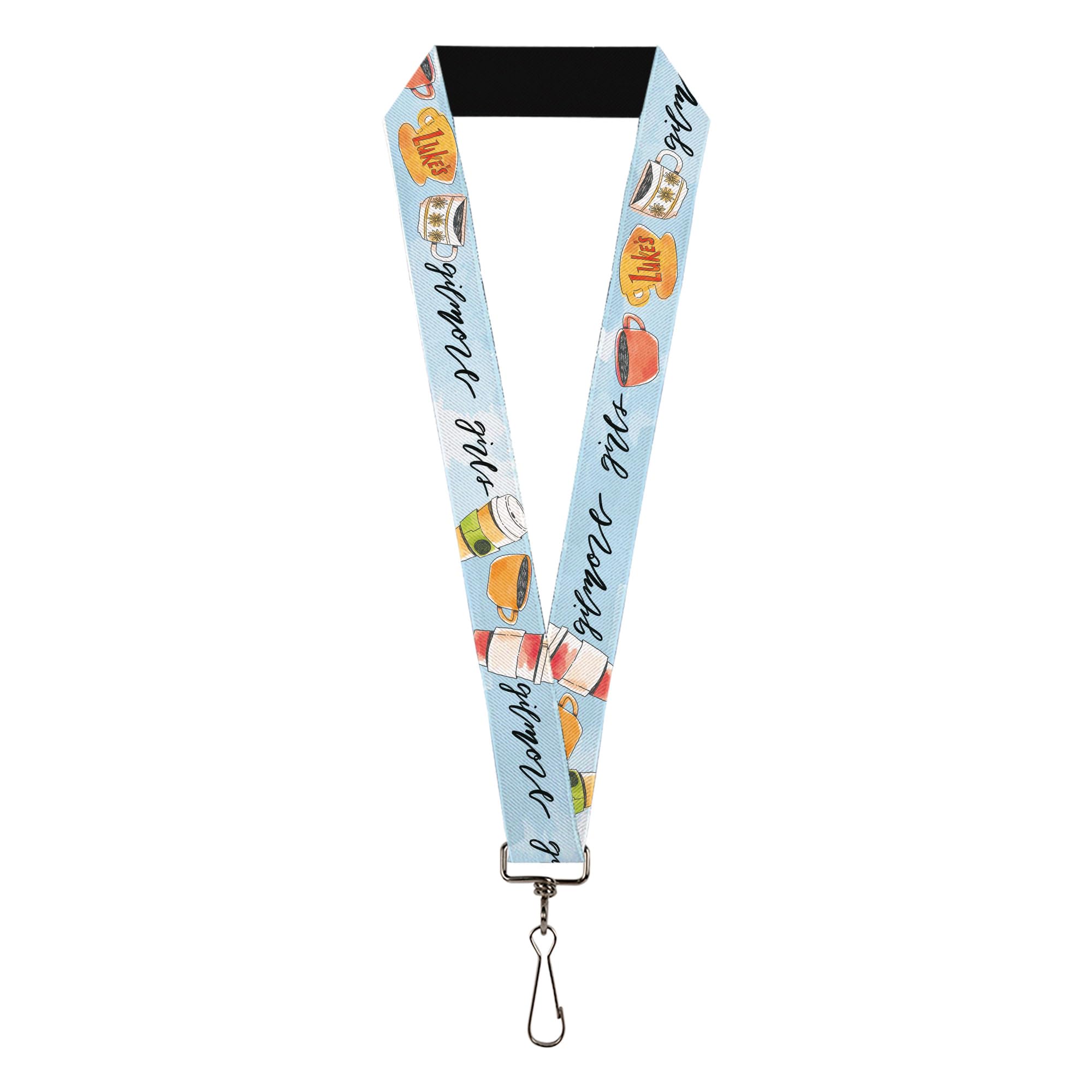 Buckle-Down Gilmore Girls Lanyard | Gilmore Girls Lukes Coffee Shop Icons and Script Blue 1in Wide Stretchy ID Badges Keys
