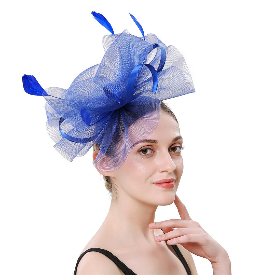 Lmtossey Cappello da donna Fascinators da sposa Accessori per capelli Cappelli a rete da festa Cappelli da sposa in piuma Copricapo da sposa