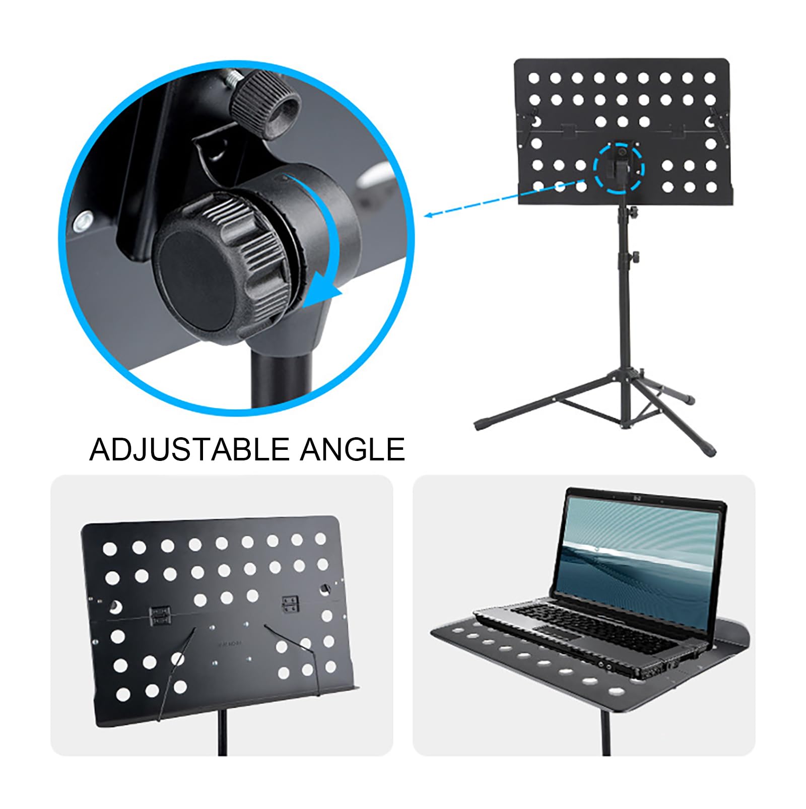 NEWFUN Pupitre Musique Pliable, Pied à Musique avec Crochet Guitare et Sac Rangement Noir