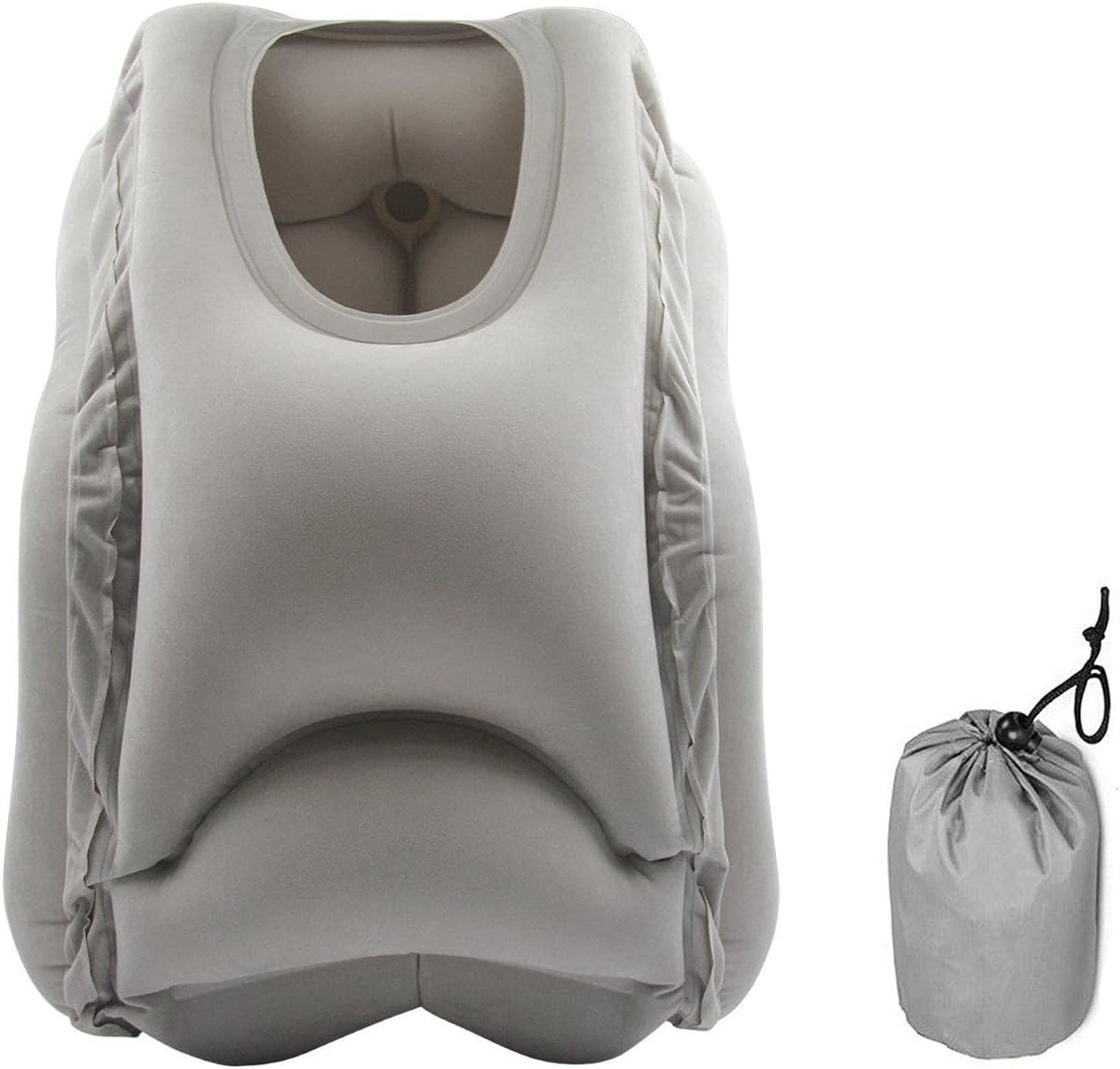 Grey Soft Inflatable Face Travel Pillow Suitable for Comfortable Sleep in Airoplanes, Car, Buses and Trains. 2017 Upgraded