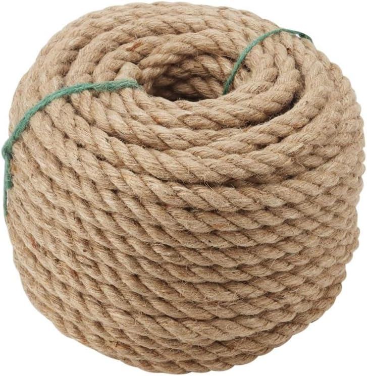 Jute Rope Natural Thick Twisted Rope Multipurpose for Indoor and Outdoor Use for Gardening Crafting Packing Bundling Home Decor Cat Scratch Post(16mm,5m/16ft)