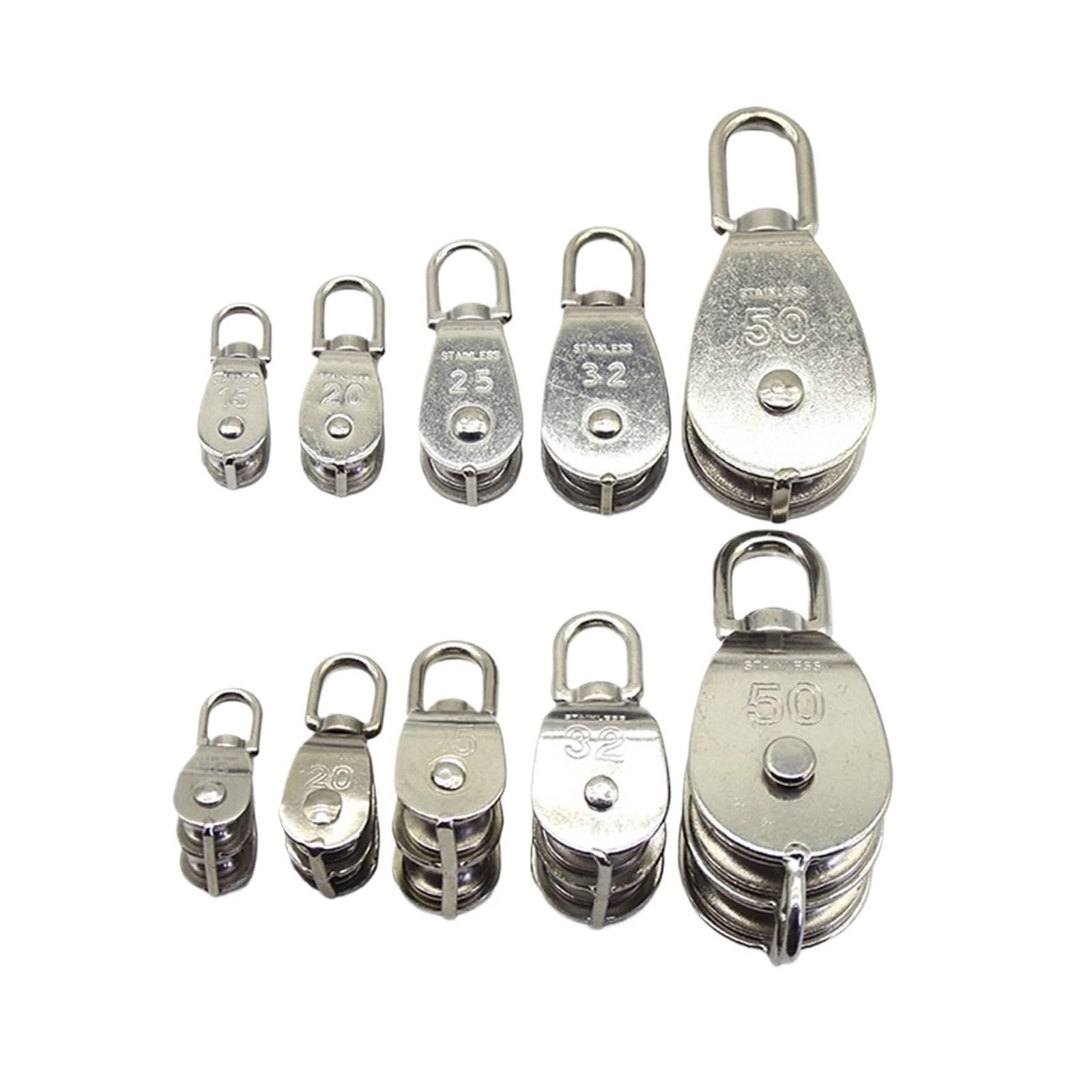 Polea de elevación de acero inoxidable, herramienta de polea de cuerda de doble rueda M15/M25 de 32 mm, equipo de elevación giratorio para elevación resistente