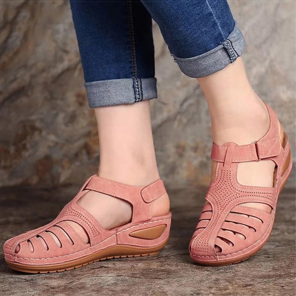 DYRBF - Sandalias romanas bohemias para mujer, de tacón bajo, sandalias de gladiador de piel sintética con tiras y cierre para vacaciones de verano, Purple, 41 EU