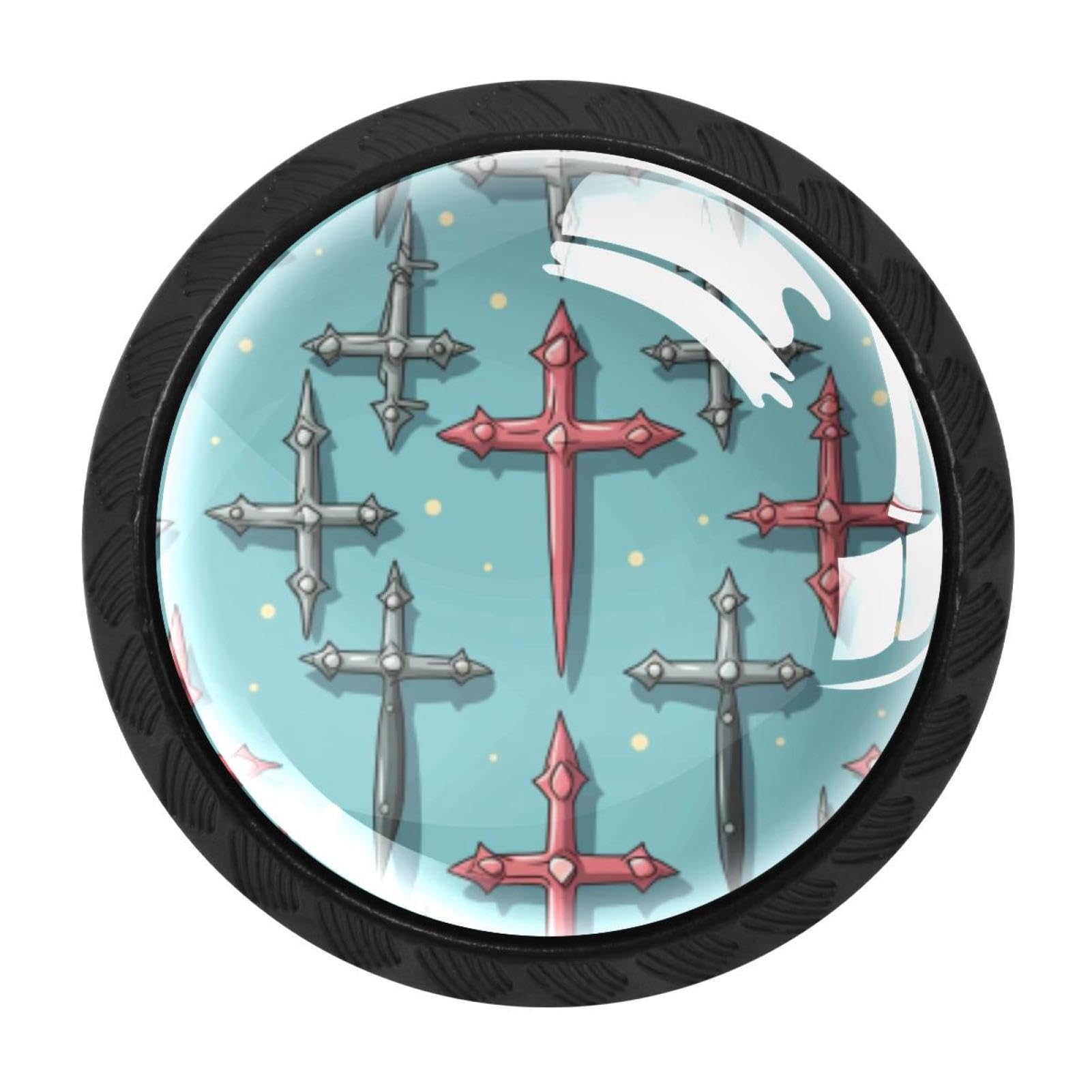 Boutons de tiroir ronds noirs croix de Pâques design géométrique
