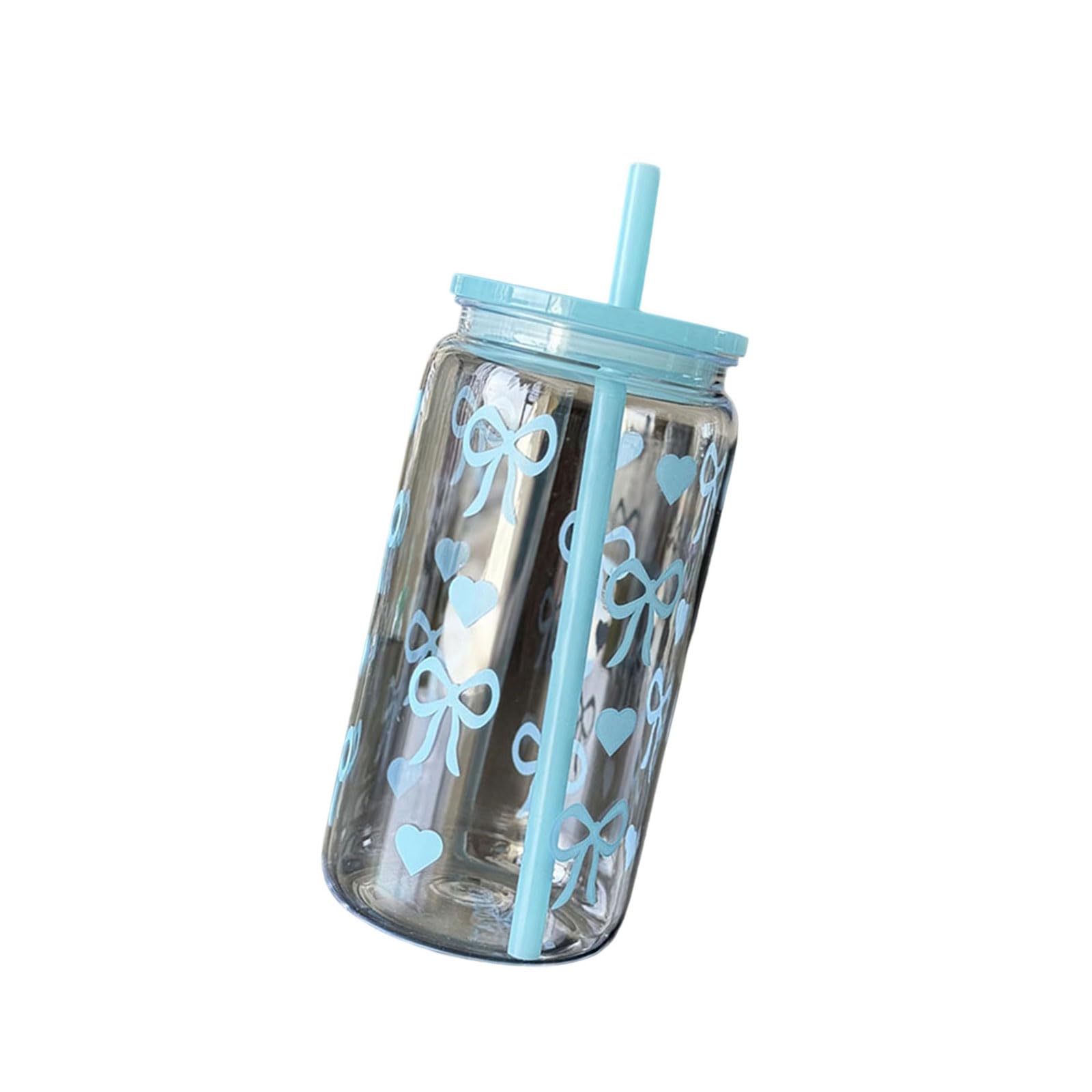 Jazuaiao 16oz Cup with Bownot Design Straw Lid for Travel Gym Drinking Cup Kitchen Water Cups Novelty Drinking