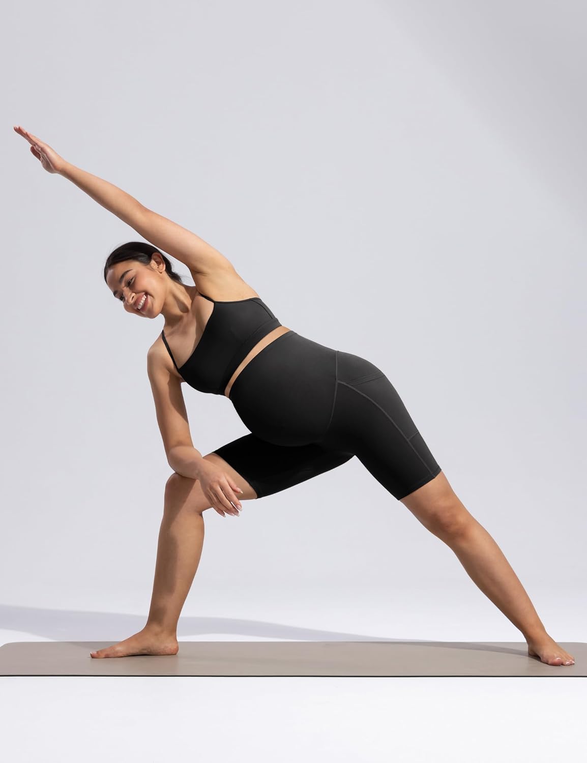 POSHDIVAH Women's Creamluxe Maternity Biker Shorts Over The Belly with Pockets - 6"/8" Summer Pregnancy Yoga Workout Short - Image 2