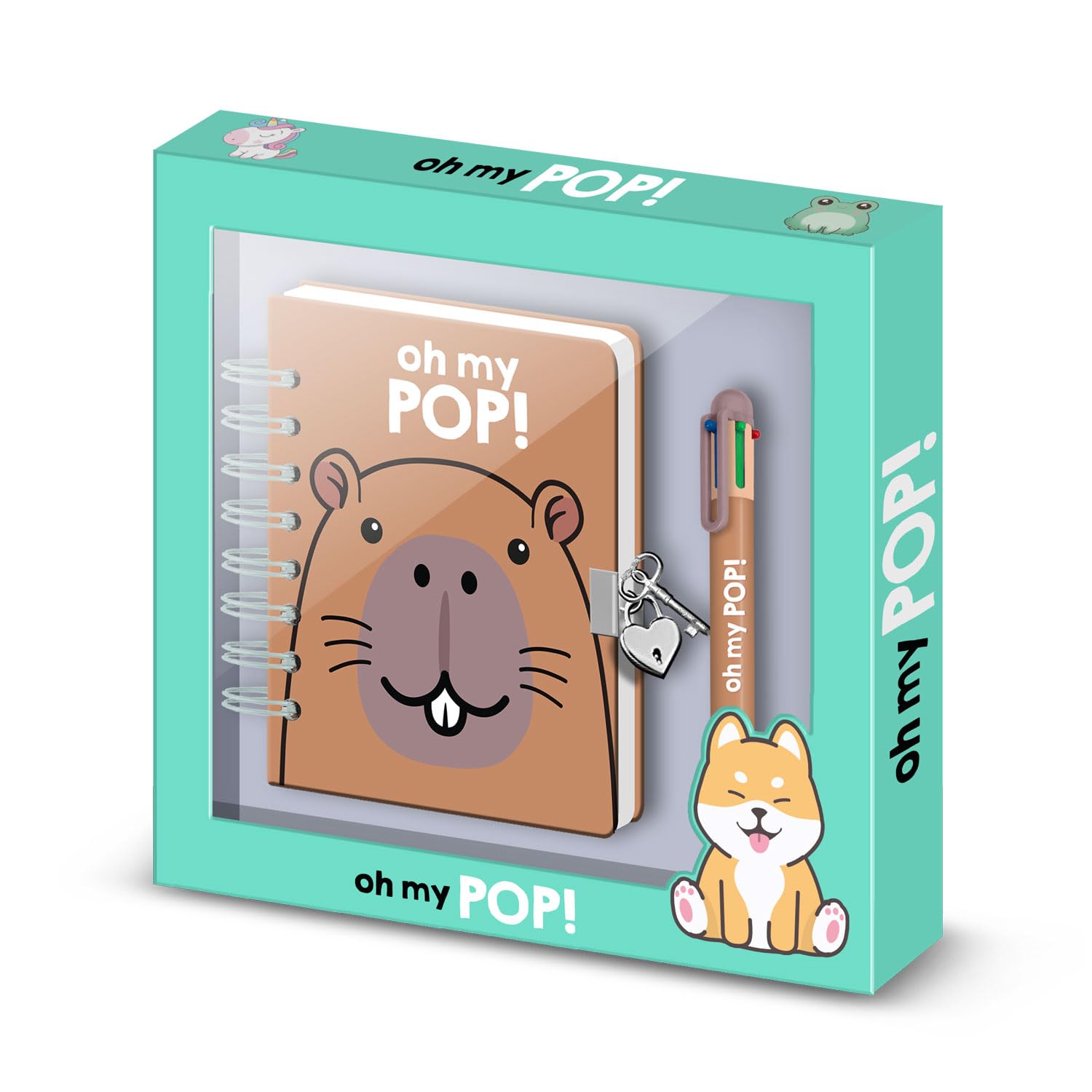 Oh My Pop Capybara-Pack of A5 Diary + 6-Coloured Pen, Multicolour