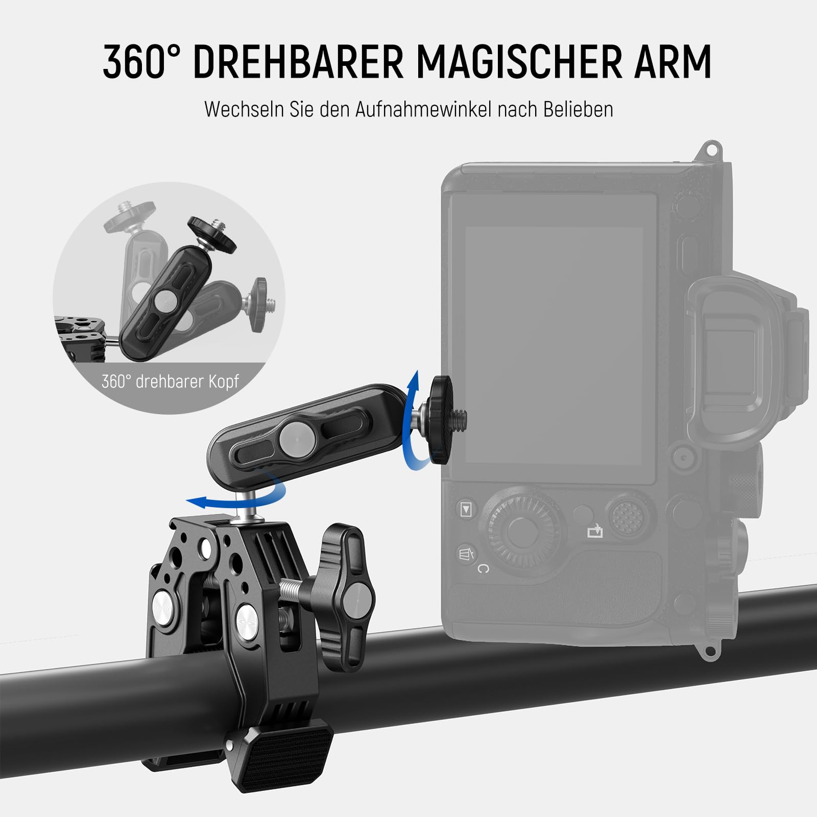 NEEWER Super Clamp Klemme mit 3" Dual Kugelkopf Magic Arm, Cold Shoe, 1/4" Gewinde, Handy/Action Cam Halterung Adapter für Tischstativ Rohr Traverse Gimbal Rods kompatibel mit SmallRig GoPro DJI, ST83