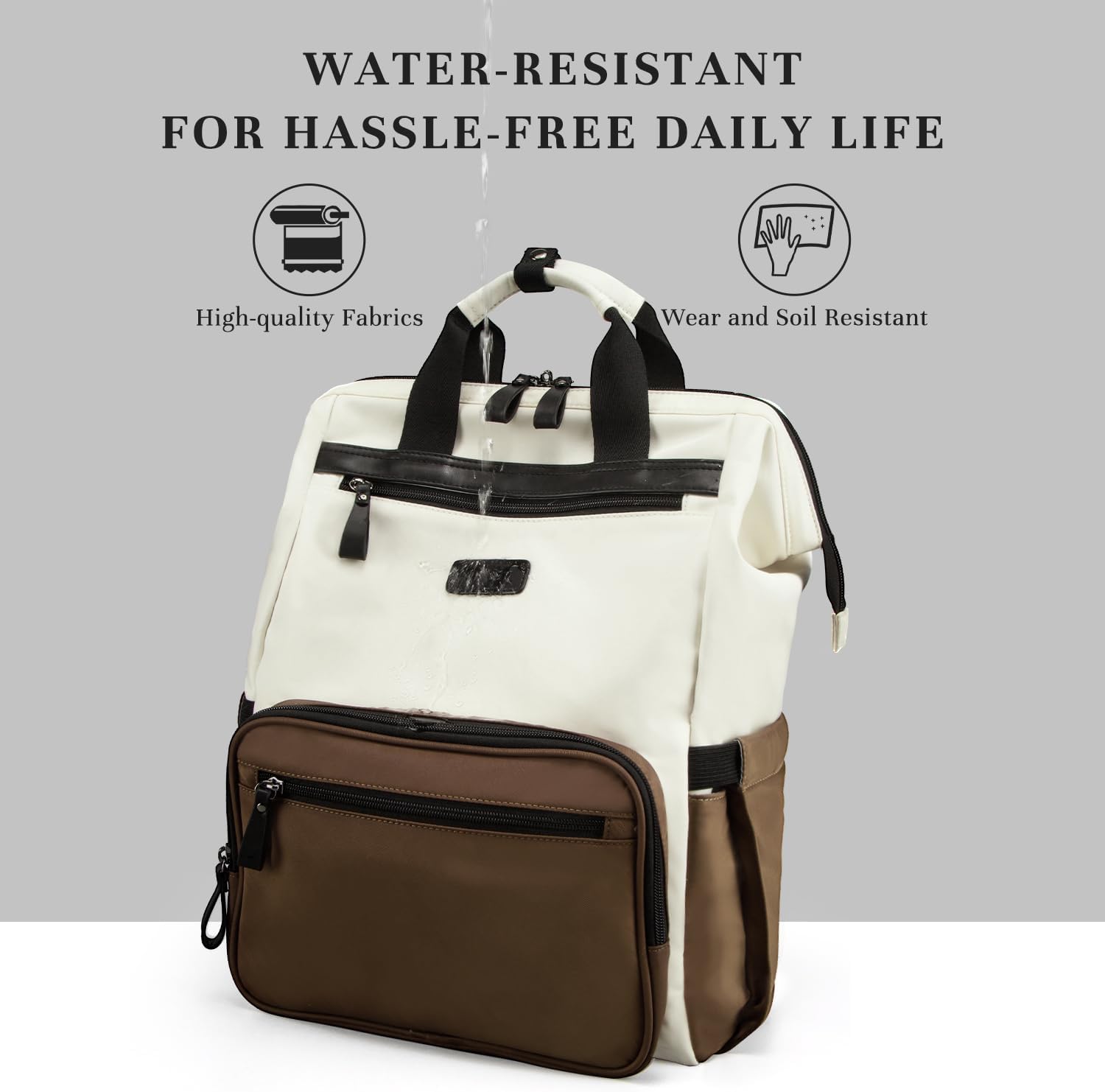 Timeet Laptop Backpack for Women Men, 15.6 Inch Travel Backpack with USB Charging Port, Water Resistant & Anti-theft for Work College Business, Multifunctional Carry on Backpack, White-brown - Image 11