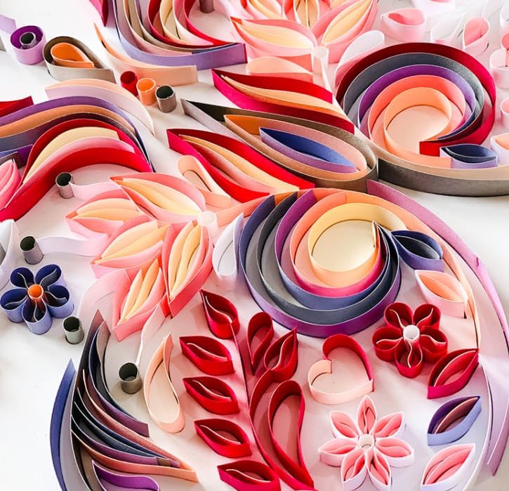 Handmade Paper Quilling Art Kit, 20 Inch Butterfly Wall Decor Set, Pink and Purple Floral Design, DIY Craft Material Pack with Decorative Strips