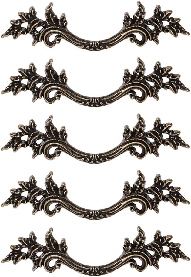 5pcs Antique Dresser Handles,Farmhouse Kitchen Cabinet Pulls, Vintage Drawer Pulls and Knobs,European Furniture Cupboard Door Hardware for Bathroom,2.5 inch Hole to Hole (Bronze)