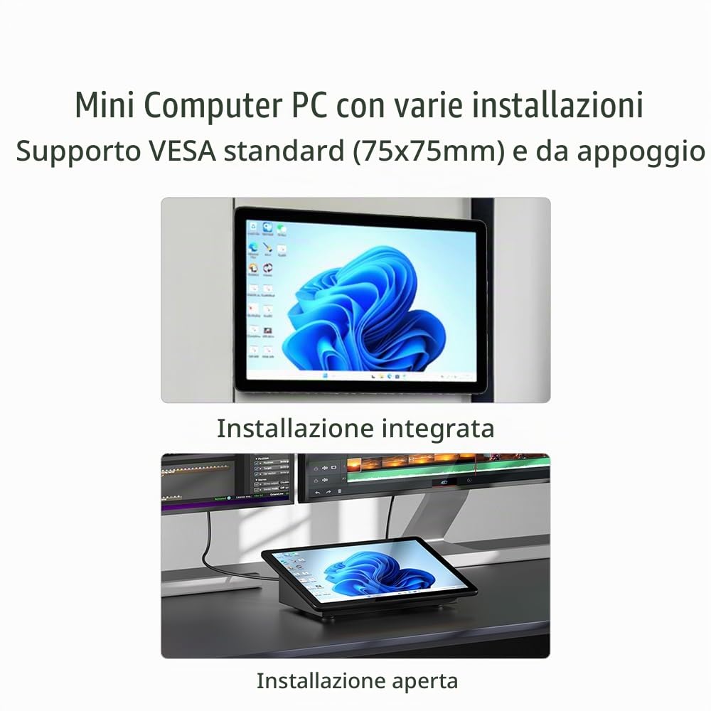 Computer Mini PC Mini Desktop PC con Schermo Tattile 10,1 Pollici, N5095 Win 11 Pro pc-mini Portatile 8GB RAM, 128GB ROM, Batteria 5000mAh, Display 4K HDMI&Tipo C, RS232, WiFi5,0, BT5,0