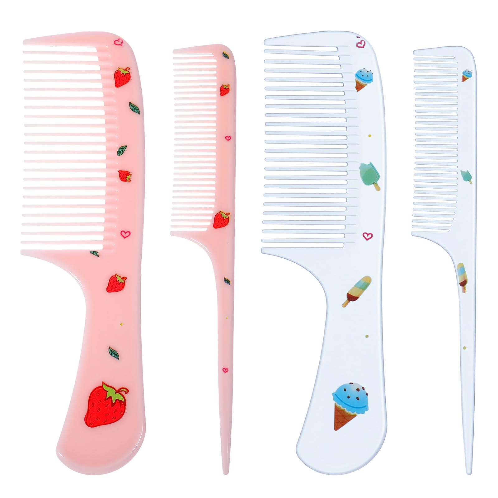 Toddler Hair Comb 4 Pcs Cute Hair Comb Set Pink Blue Strawberry Ice Cream Baby Fine Tooth Rat