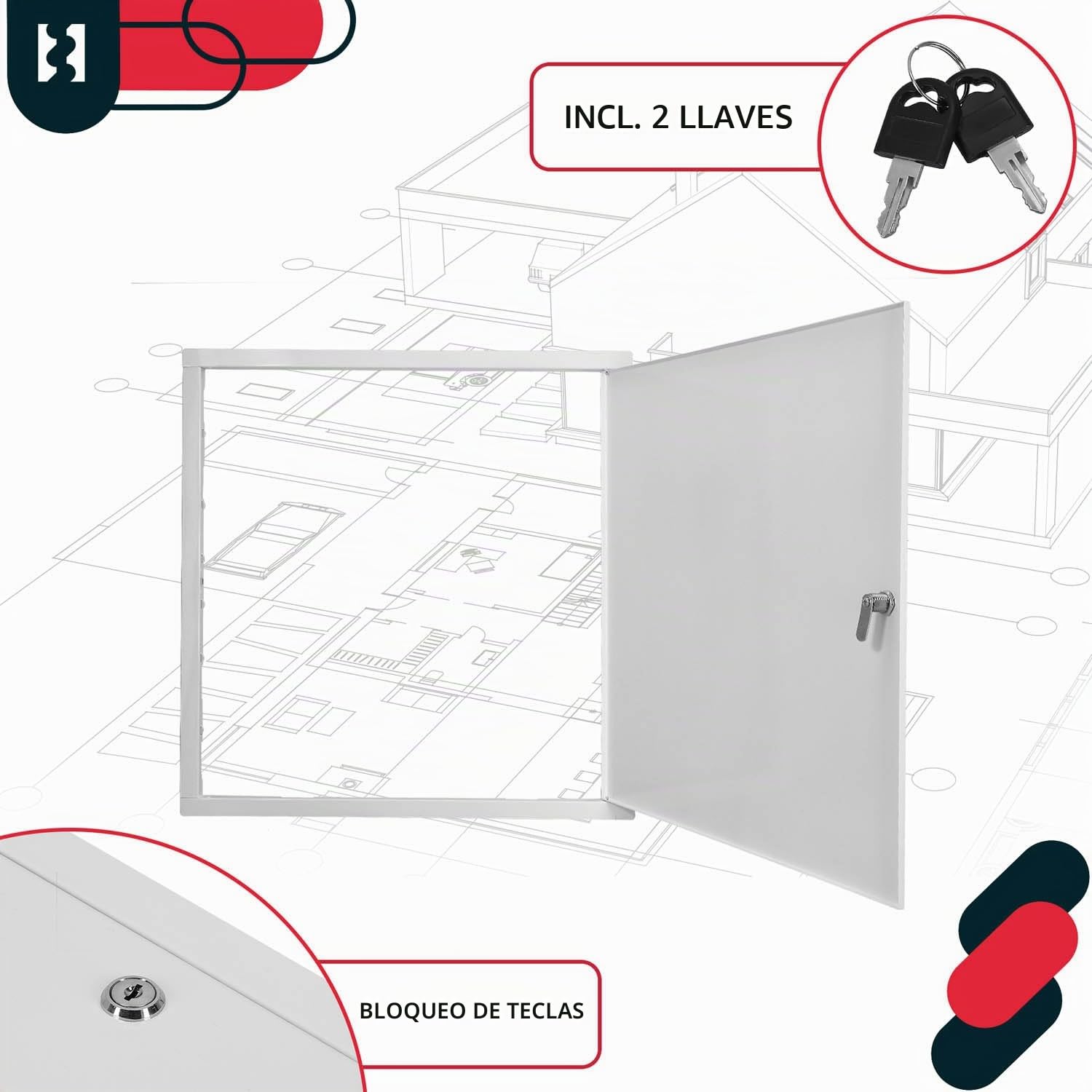 KOTARBAU® Tapa de inspección 60 x 60 cm, de yeso, puerta de inspección con cerradura de llave, caja de seguridad, empotrada, tapa de inspección de acero galvanizado, yeso, puerta de mantenimiento