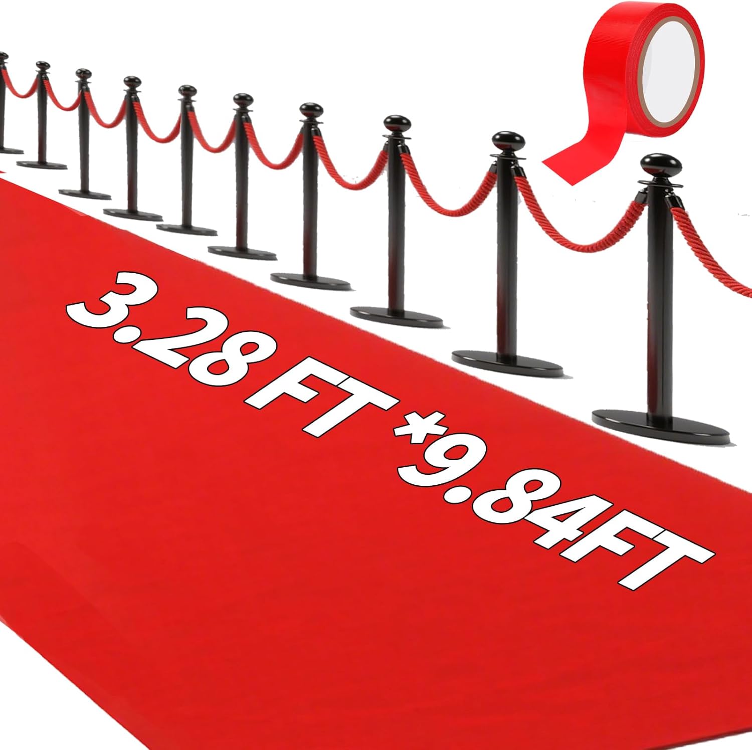 TEEMO 1 Pcs Red Carpet Runner for Party Red Aisle Runway Rug with 3 Rolls Tape Hallway Rug Carpet Runner Alfombra Roja for Wedding Birthday Awards Night Theme Supplies (39.4 x 393.7 inch)