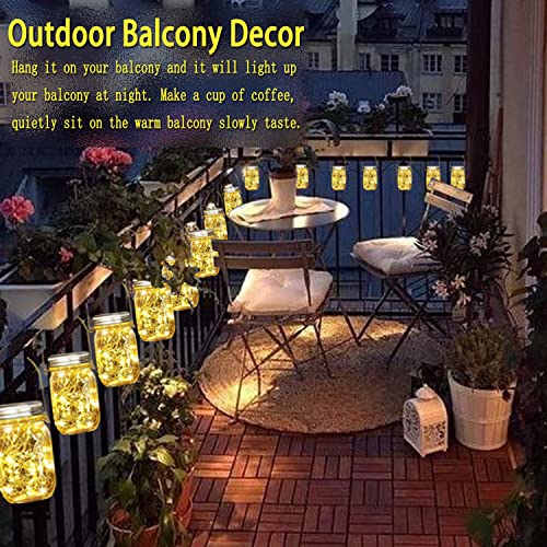 Cooo 12 Pack Crystal Glass Solar Lanterns Outdoor Waterproof 30Led Mason Jar Lights Solar Powered Garden Handmade Wall Lighting Fixtures(Just A Little More thumb #5