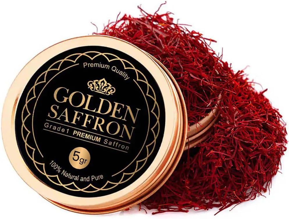 - Golden Saffron, Finest Pure Premium All Red Saffron Threads, Grade A+ Super Negin, Non-GMO Verified. For Tea, Paella, Rice, Desserts, Golden Milk and Risotto (5.0 Grams)