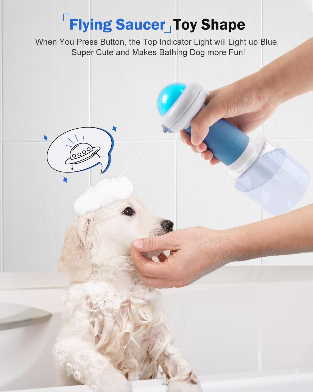 Pulverizador de champú eléctrico para baño de perros y gatos, pulverizador de baño automático con cepillo, dispensador para perros y gatos (azul)