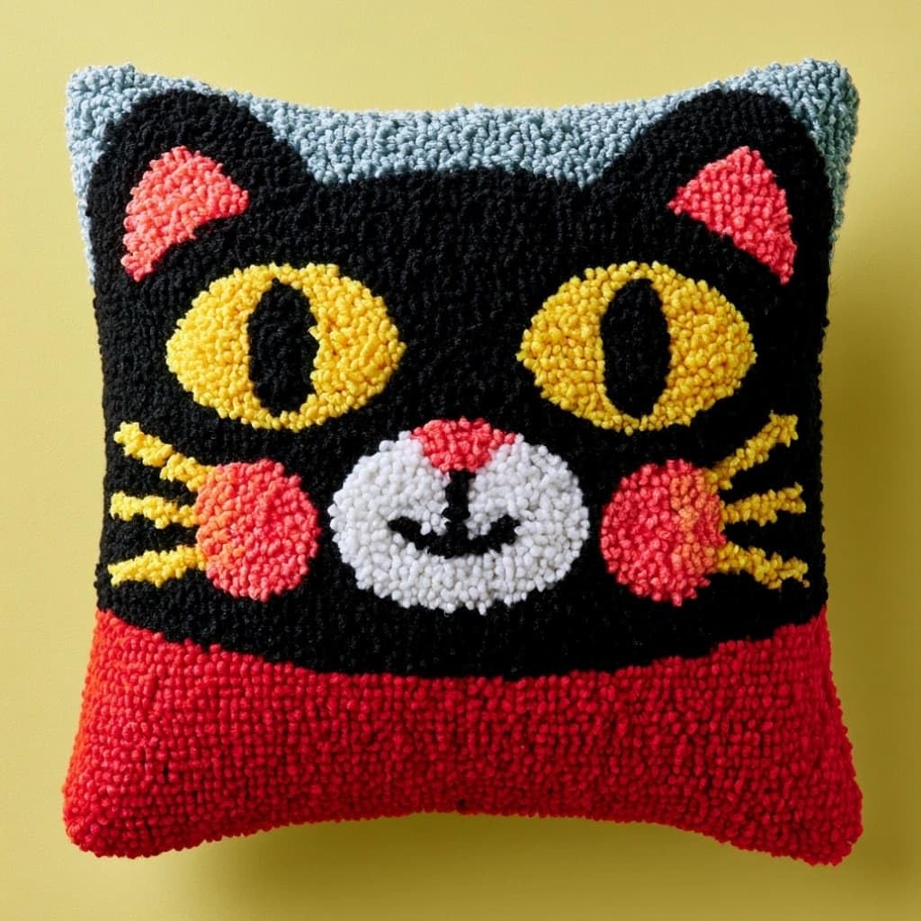 Taxpy DIY Latch Hook Pillow Kit Cat 17X17 Inch