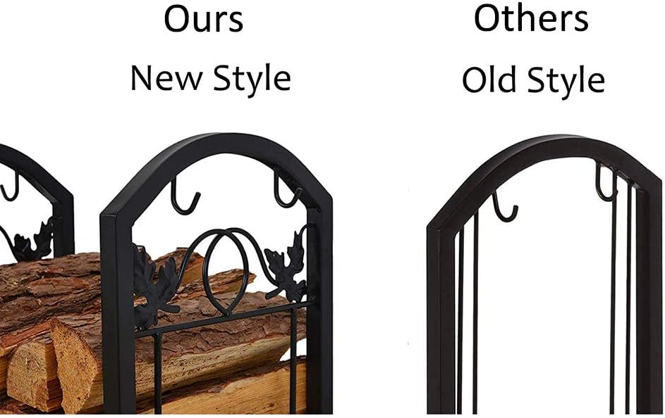 Patio Watcher Firewood Rack Log Rack with 4 Tools Firewood Storage Log Holder for Indoor Outdoor Backyard Fireplace Heavy Duty Steel Black