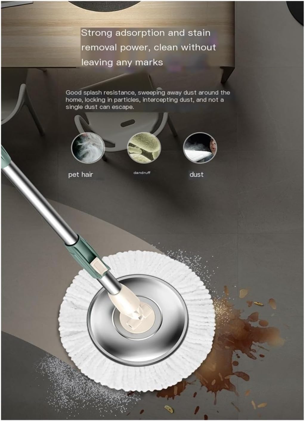 360 Spin Mop Bucket Set - Self-Wringing, Adjustable Stainless Steel Handle, 2 Microfiber Pads, Easy-Wheel Design for Effortless Floor Cleaning & Efficiency