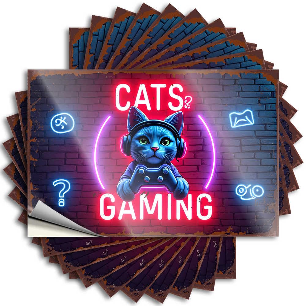 Fzfn Colour Sticker Home Decor Gifts Easy Apply | Neon-Cat Gaming: The Future Of Virtual Felines? Girly Garage Peel And Stick(8X12cm)