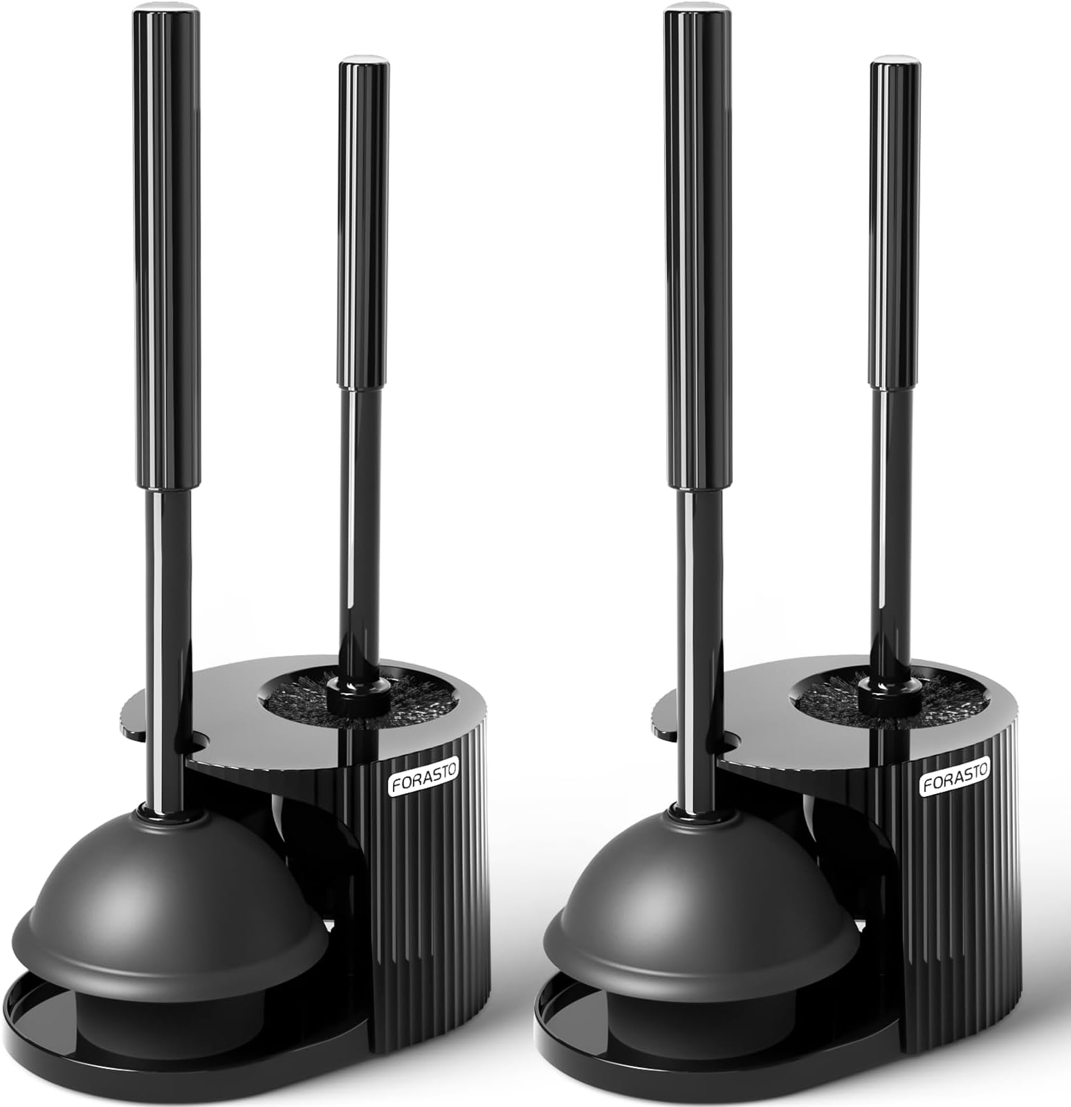 2Pack 2 in 1 Toilet Brush and Plunger Set, Extended Handle Plunger,Toilet Bowl Brush Plunger Set,Bathroom Cleaning Tools,Toilet Brush Plunger Combo,Cleaning Supplies，Bright Black(19.9inch)