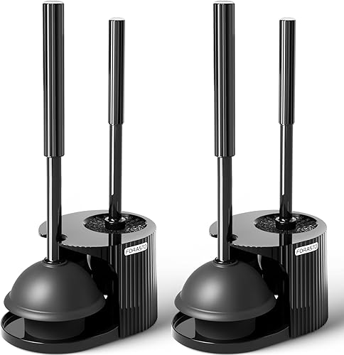 Vista 25 de FORASTO- Juego de desatascador y cepillo para inodoro 2 en 1, desatascador con mango alargado, herramientas de limpieza para baño, suministros