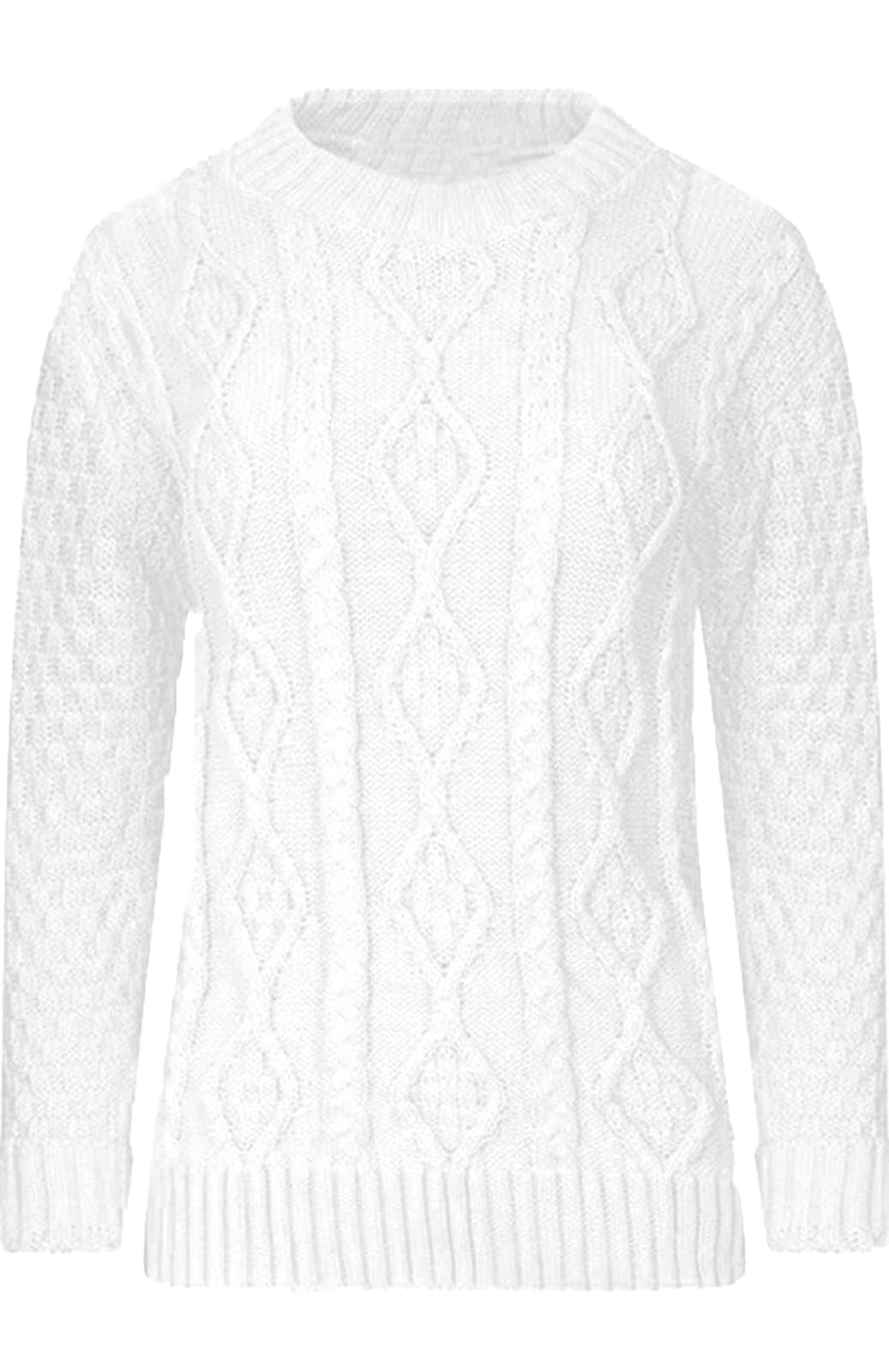 STAR FASHION Cable Knitted Crew Neck Jumper Long Sleeve Womens Aran Knit Jumpers Sweater Pullover Top White SM