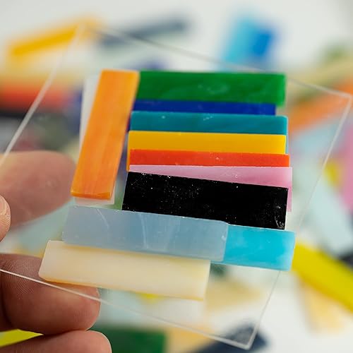 Miniatura 5 de Azulejos de mosaico rectangulares con tiras de vidrieras, 0.4 x 1.6 pulgadas, piezas de mosaico de vidrio de catedral para manualidades, varios