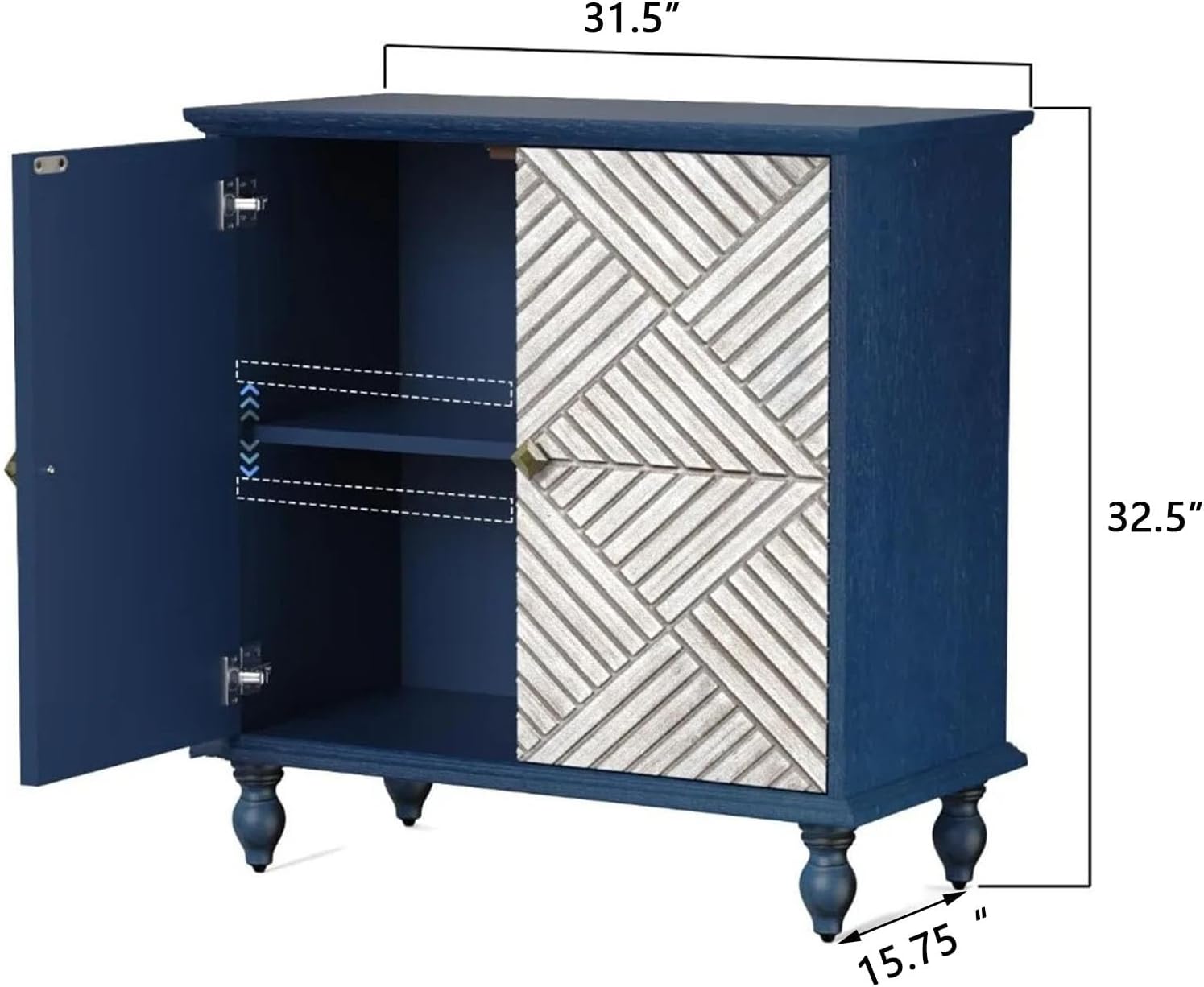 ビュッフェキャビネット 2つのドアと調節可能な棚付きの彫刻された収納キャビネット、アンティーク木製サイドボード、リビングルーム用の素