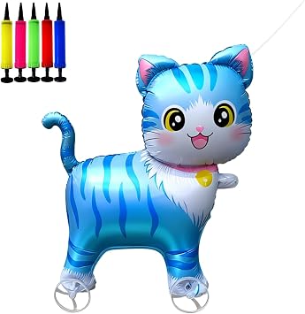 Cat Pirthday Decorations Walking Balloon with Wheels Self-Standing Animal Balloon for Kids, Kitten Party Decorations for Birthday Theme Supplies