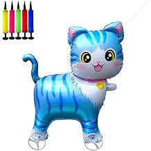 Cat Pirthday Decorations Walking Balloon with Wheels Self-Standing Animal Balloon for Kids, Kitten Party Decorations for Birthday Theme Supplies