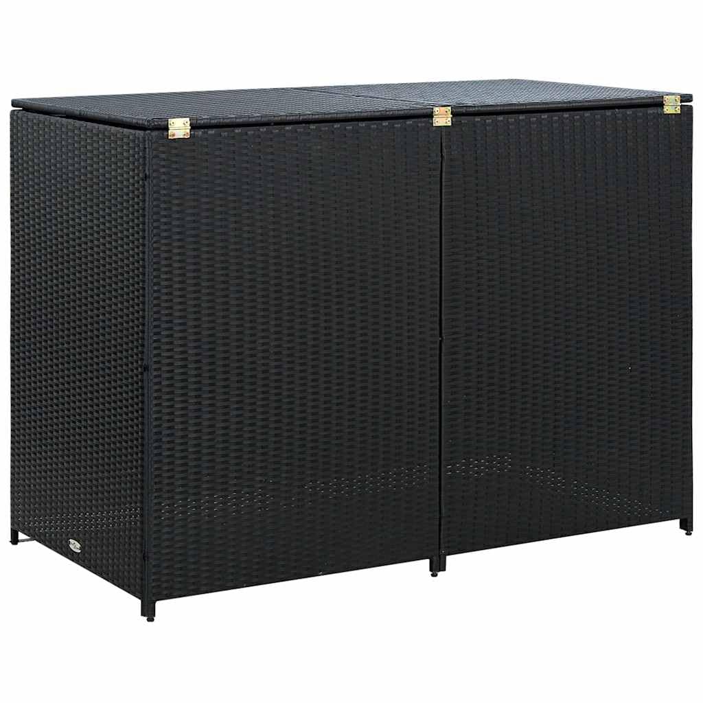 Mülltonnenbox für 2 Tonnen mit Türen und Schließsystem, Poly Rattan Schwarz 148x80x111 cm, Gartenlagerung