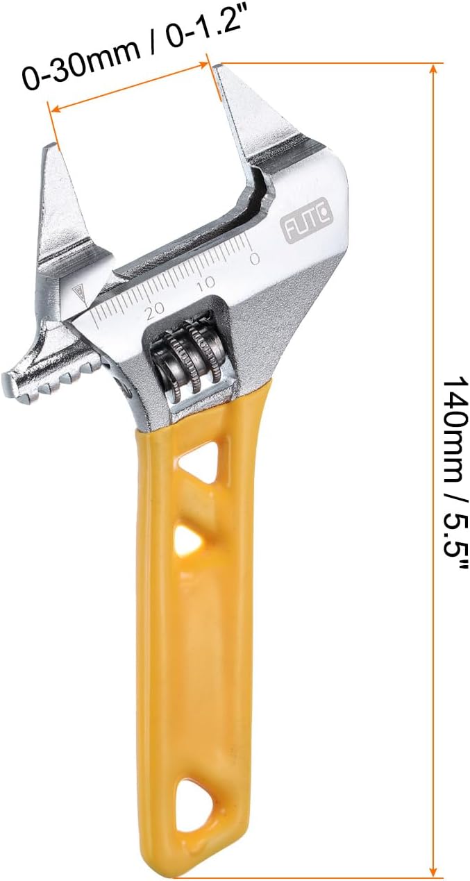 HARFINGTON 1pcs Adjustable Wrench 5" Jaw 1.2" with Rubber Handle, Silver/Yellow