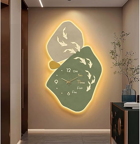Miniatura 7 de ZAJ Reloj de Pared - Reloj de pared iluminado con luz LED cálida, pintura decorativa, moderno, silencioso, sin tictac, lámpara de pared para