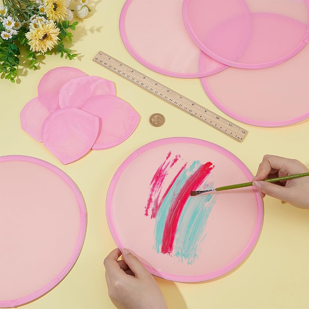 BENECREAT 30Pcs Foldable Flying Disc Fans, 10.5inch Round Handheld Folding Fans Portable Cooling Fans for Summer Outdoor Games Wedding and Birthday Parties, Pink