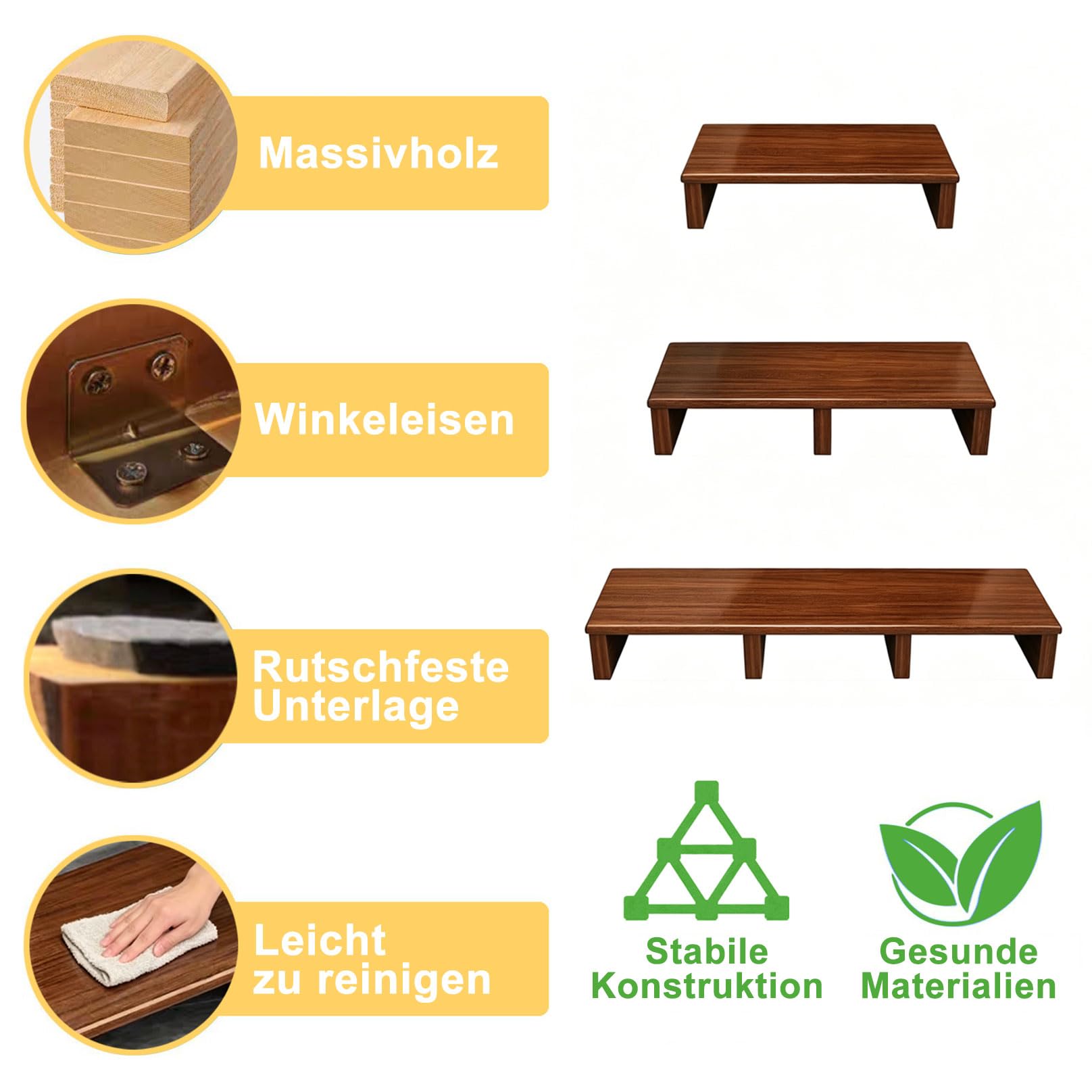 Hölzerner Tritthocker mit Anti-Rutsch Sicherung, Tragbare One Step Hocker, Tritt für die Erwachsene, Tragbar, für Badezimmer, Waschbecken, Terrafussstütze Büro Braun 80x30x20cm