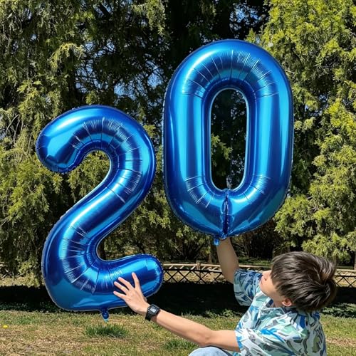Image of Number Balloons Navy Blue Balloons - Giant Number 20 Balloon, Blue 20th Number Balloon Birthday Decorations for Boys