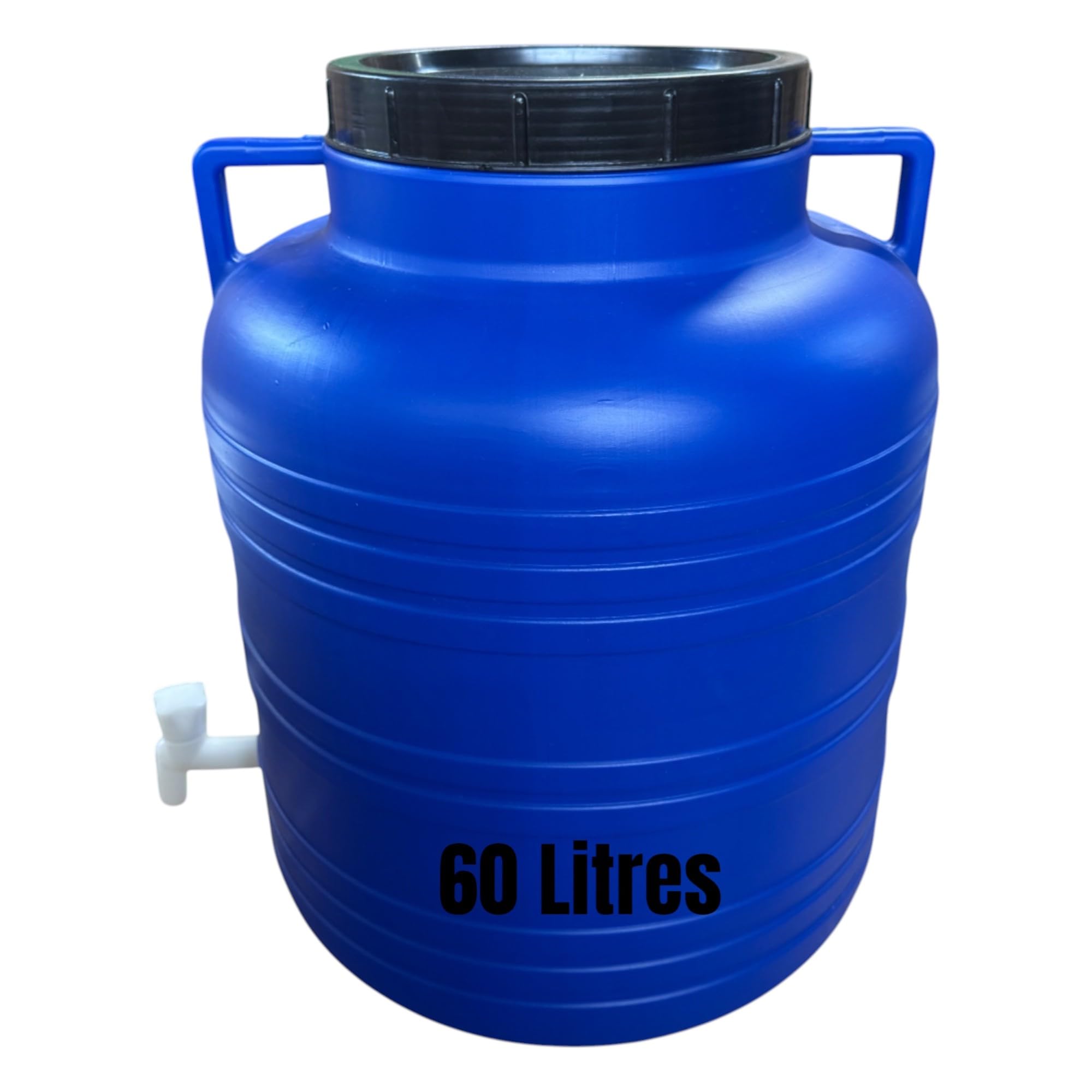 Jordan & Jordan — Fût Plastique Alimentaire 60L PEHD — Couvercle à Visser + Robinet de Sortie — Fermentation, Eau, Huiles — Certifié Alimentaire sans BPA