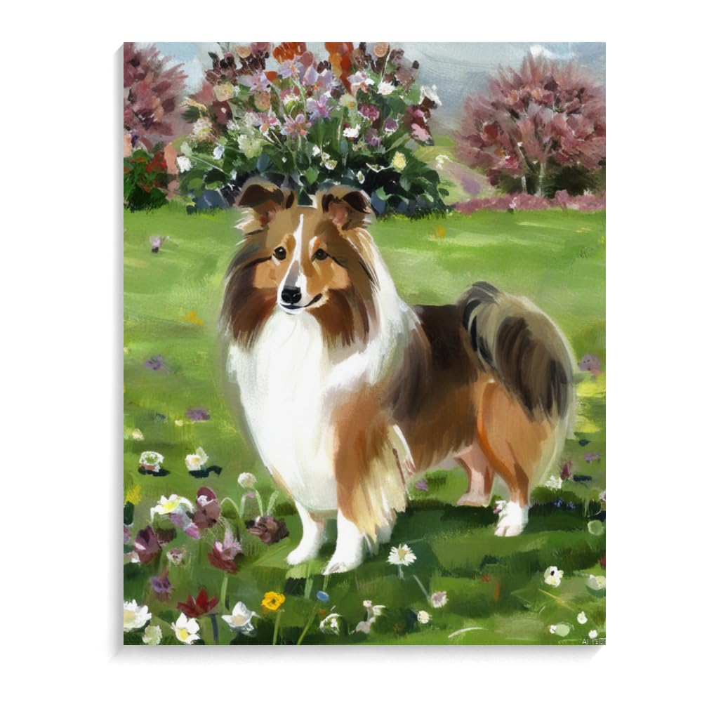 DIY Oil Painting by Number Shetland Sheep Dog Painting by Numbers for Beginners,Acrylic Paint Crafts for Home Decor 12x16inch(30x40cm) Frameless