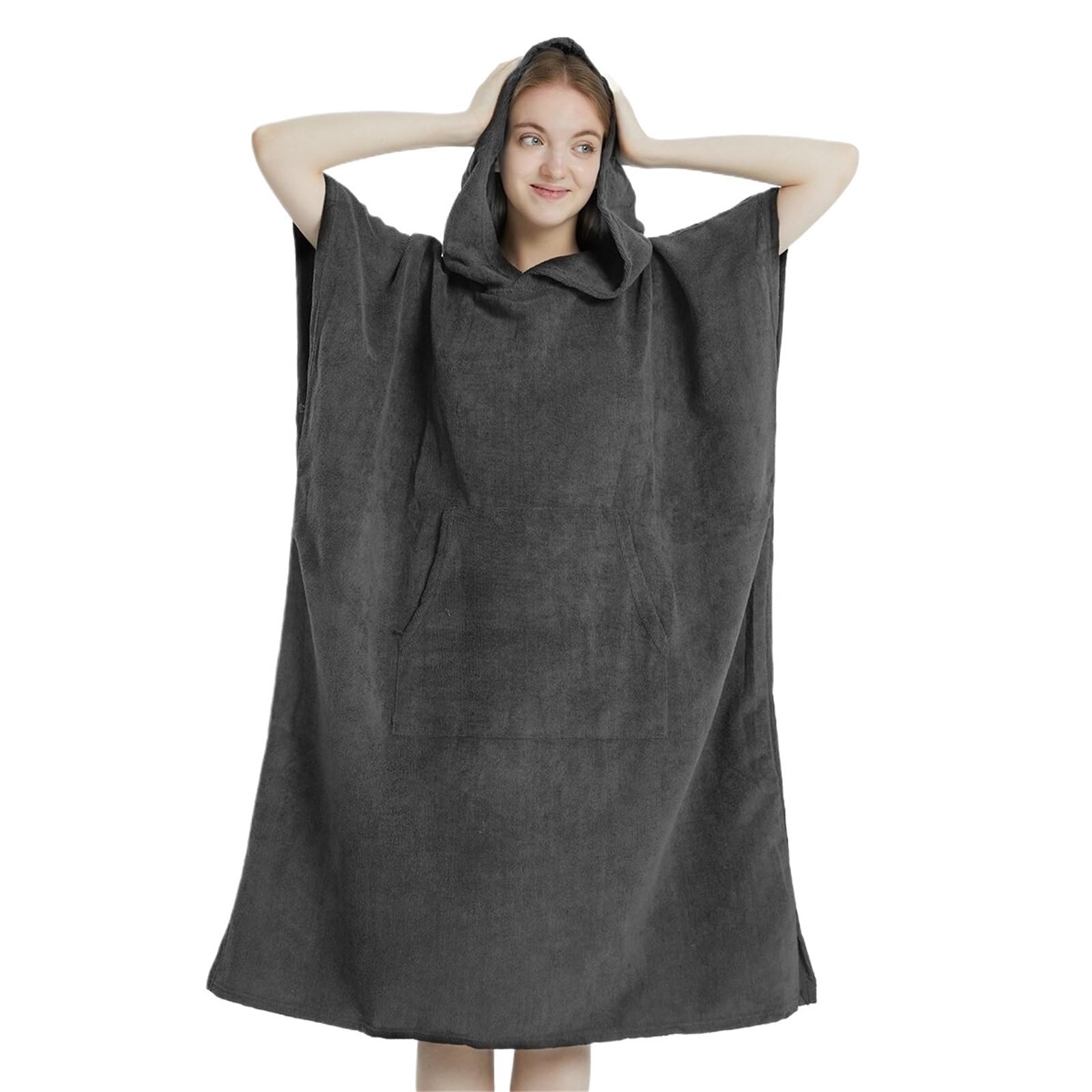 Serviette de Surf Poncho Serviette à séchage Rapide Sweat Capuche Peignoir Plage en Microfibre Langer Bain for Adultes Peignoir de Plage(Dark Grey)